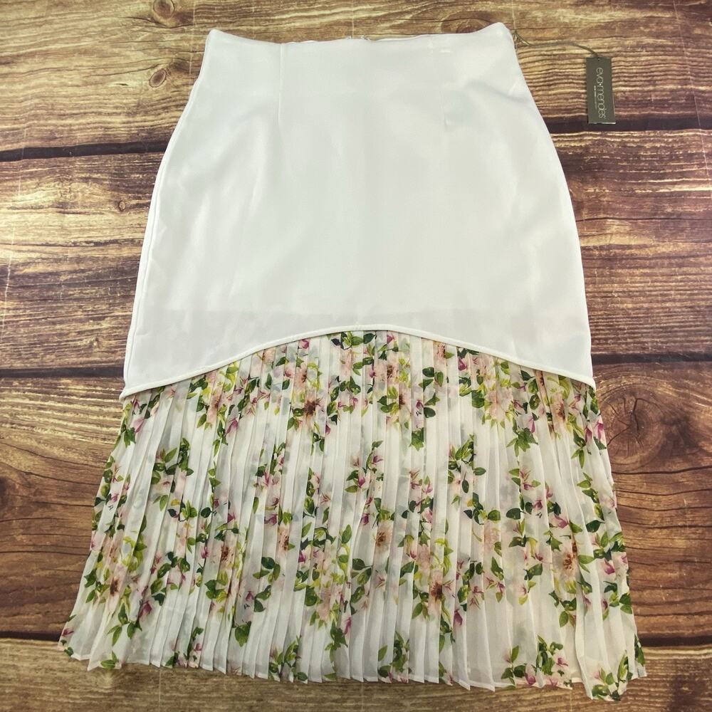 Eva Mendes Skirt Womens Size 14 White Floral Pleated High Low Midi Layered Chic